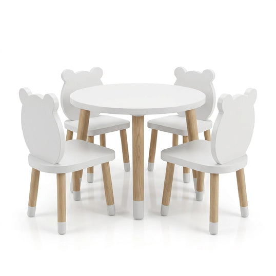 MESA CIRCULAR CON 4 SILLAS DE OSOS COLOR BLANCO