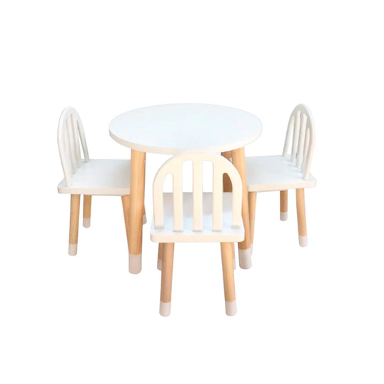 MESA CIRCULAR CON 4 SILLAS DE REJILLA COLOR BLANCO