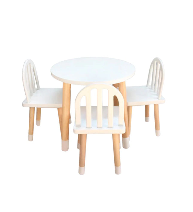 MESA CIRCULAR CON 4 SILLAS DE REJILLA COLOR BLANCO