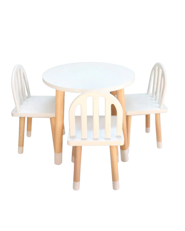 MESA CIRCULAR CON 4 SILLAS DE REJILLA COLOR BLANCO