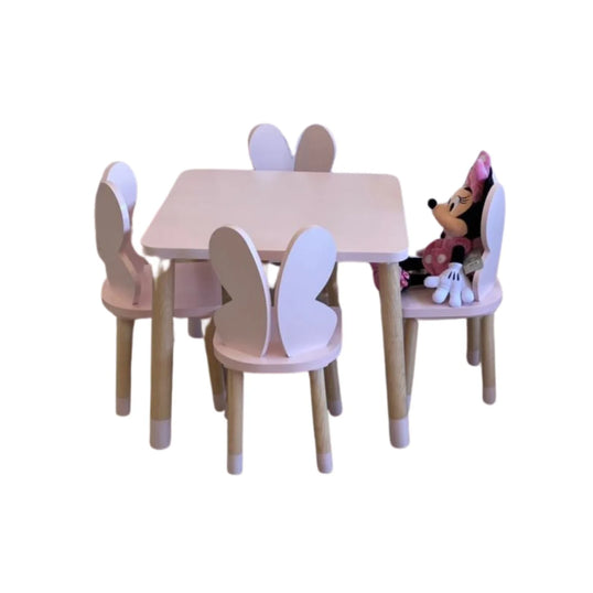 MESA CUADRADA CON 4 SILLAS DE MARIPOSA COLOR ROSA PALO