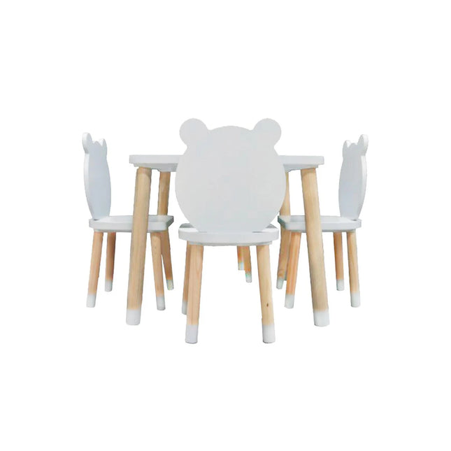 MESA CUADRADA CON 4 SILLAS DE OSOS COLOR BLANCO
