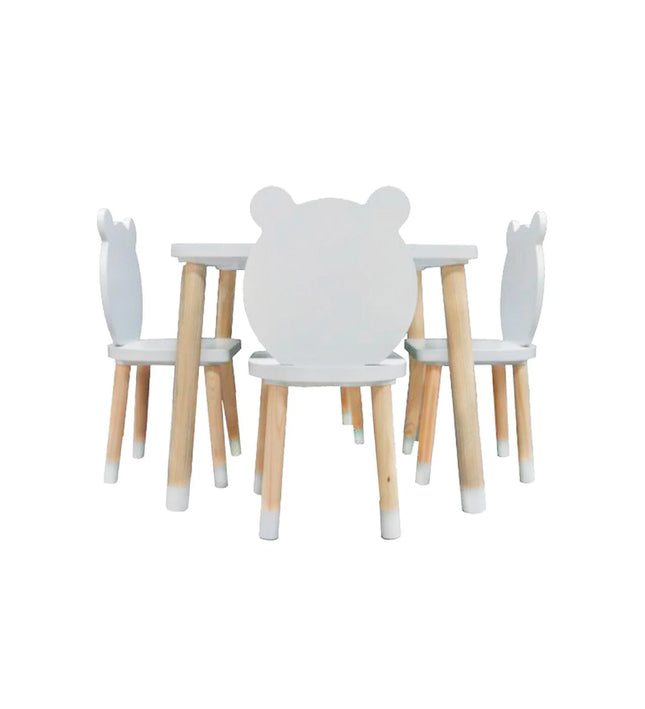 MESA CUADRADA CON 4 SILLAS DE OSOS COLOR BLANCO