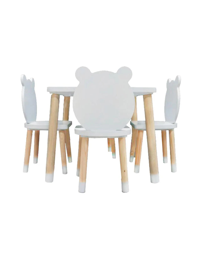 MESA CUADRADA CON 4 SILLAS DE OSOS COLOR BLANCO