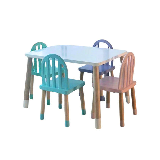 MESA RECTANGULAR CON 4 SILLAS DE REJILLA COLORES MIXTOS