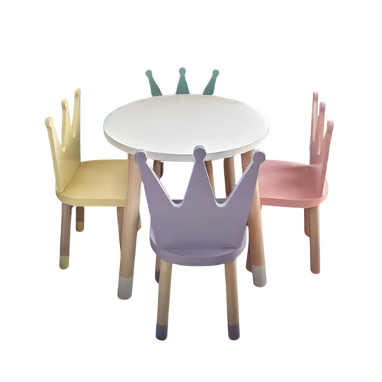 MESA CIRCULAR CON 4 SILLAS DE CORONA COLORES MIXTOS
