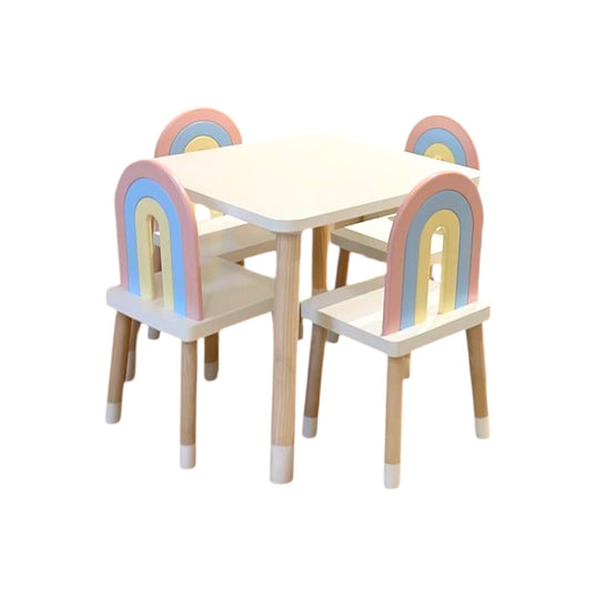 MESA CUADRADA BLANCA CON 4 SILLAS ARCOIRIS