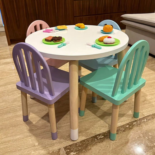 MESA CIRCULAR CON 4 SILLAS REJILLA COLORES MIXTOS