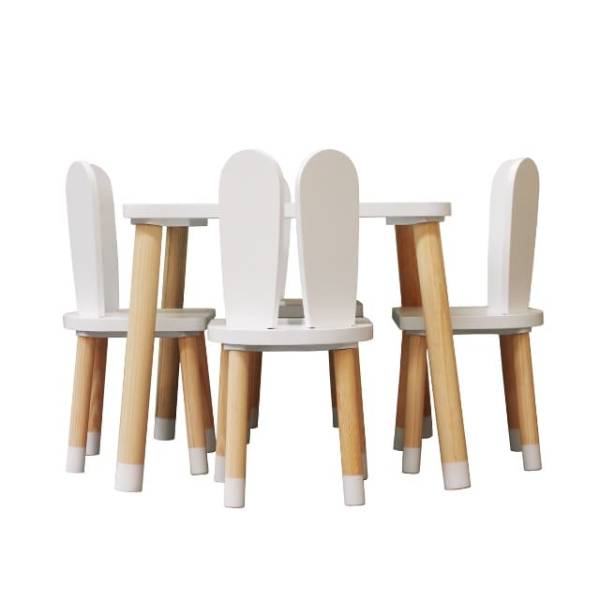 MESA CUADRADA CON 4 SILLAS DE CONEJO COLOR BLANCO