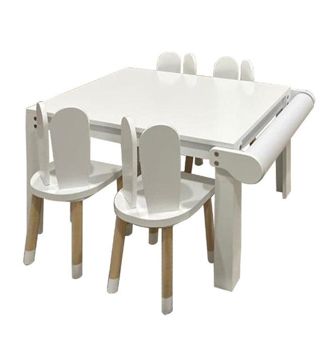 MESA RECTANGULAR ARTE CON 4 SILLAS DE CONEJO COLOR BLANCA