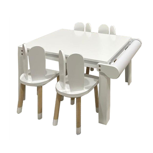 MESA RECTANGULAR ARTE CON 4 SILLAS DE CONEJO COLOR BLANCA