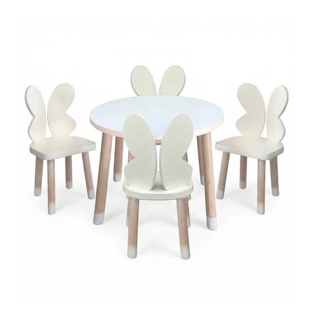 MESA CIRCULAR CON 4 SILLAS DE MARIPOSAS COLOR BLANCO