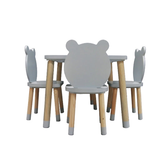 MESA CUADRADA CON 4 SILLAS DE OSOS COLOR GRIS