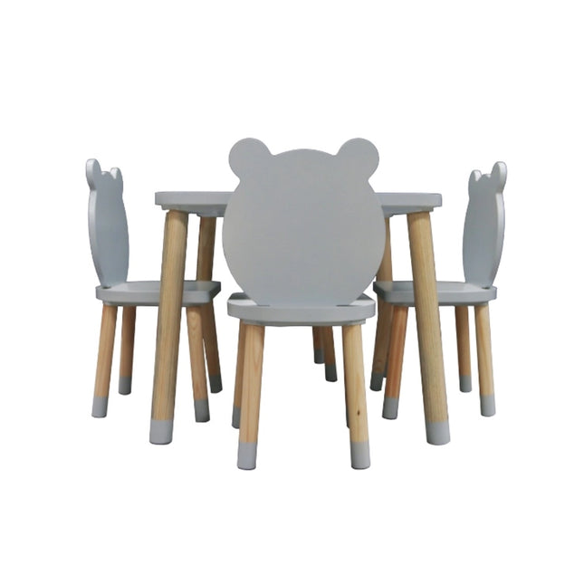 MESA CUADRADA CON 4 SILLAS DE OSOS COLOR GRIS