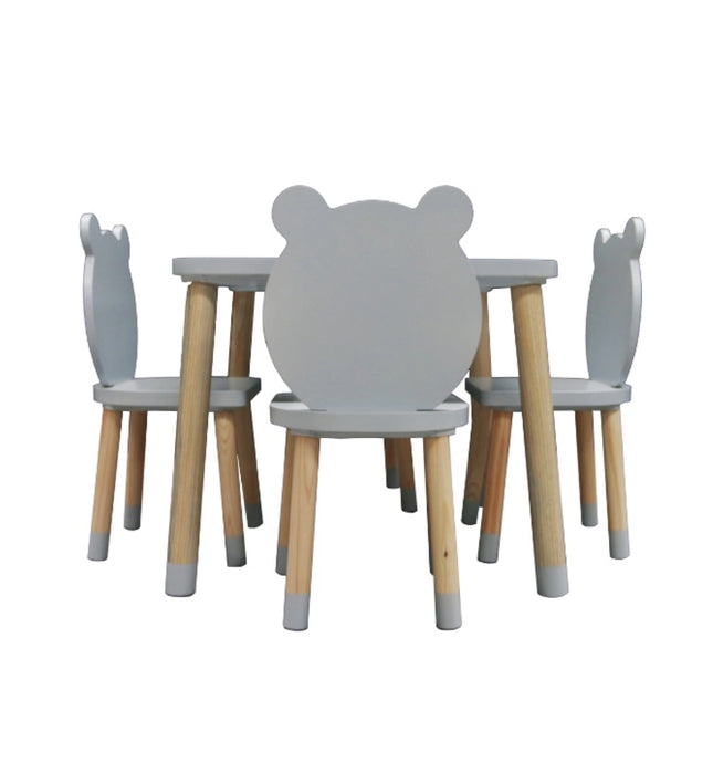 MESA CUADRADA CON 4 SILLAS DE OSOS COLOR GRIS