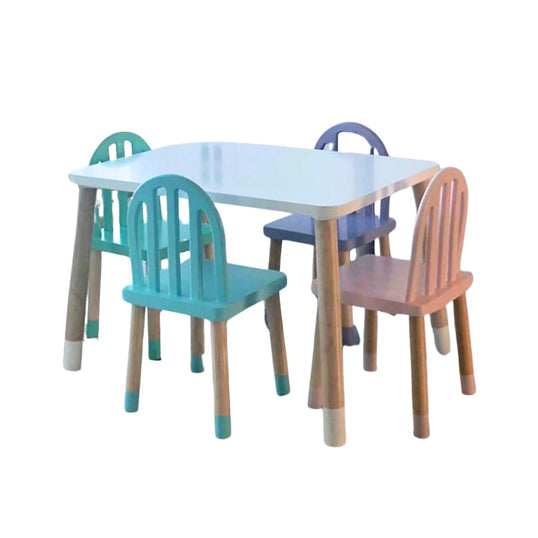 MESA RECTANGULAR CON 4 SILLAS DE REJILLA COLORES MIXTOS